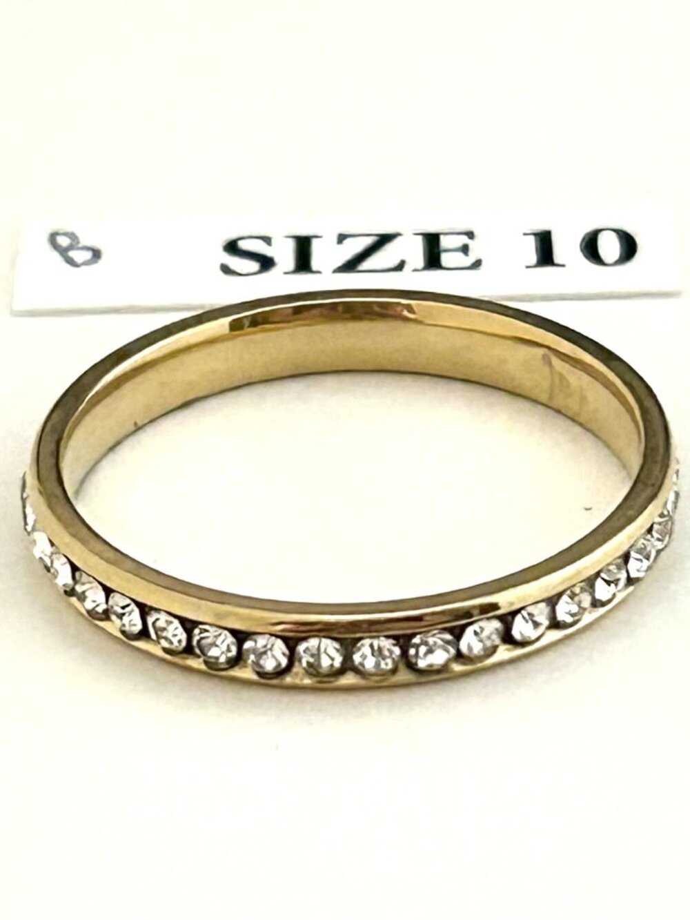 Gold Tone Ring with clear rhinestones, Size 10 Unisex